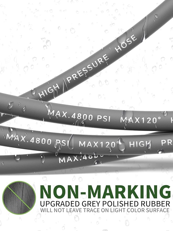 3/8" 4800PSI Pressure Washer Hose 75FT with Swivel Quick Connect for Cold/Hot Water Max 248°F, Kink Resistant Steel Wire Braided, Wear Resistant Power Washer Hose with M22 14mm Adapter