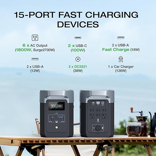 EF ECOFLOW Portable Power Station DELTA 2 with Waterproof Handbag, 1024Wh LiFePO4 Battery, 1800W AC/100W USB-C Output, Solar Generator(Solar Panel Optional) for Home Backup, Camping & RVs