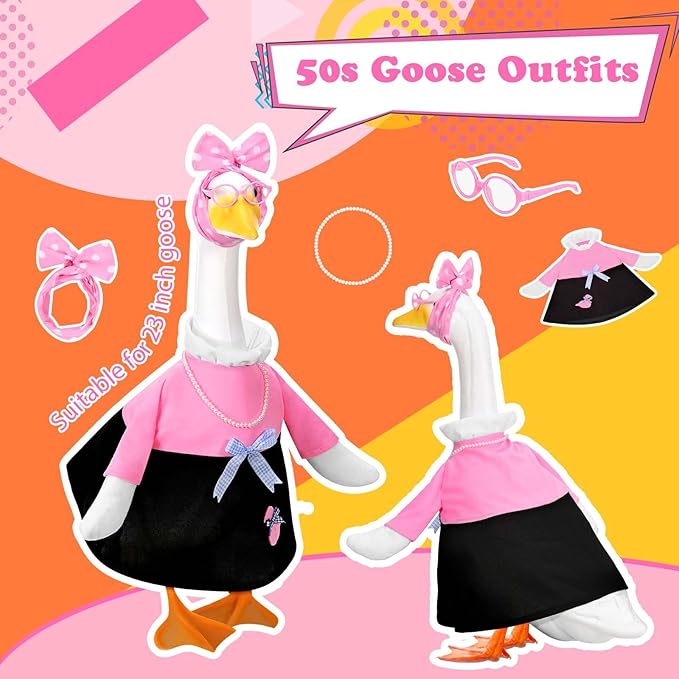 50s Porch Goose Outfits 1950s Cute Lady Goose Dress for 23" Garden Yard Lawn Plastic Goose Decor (1950s)