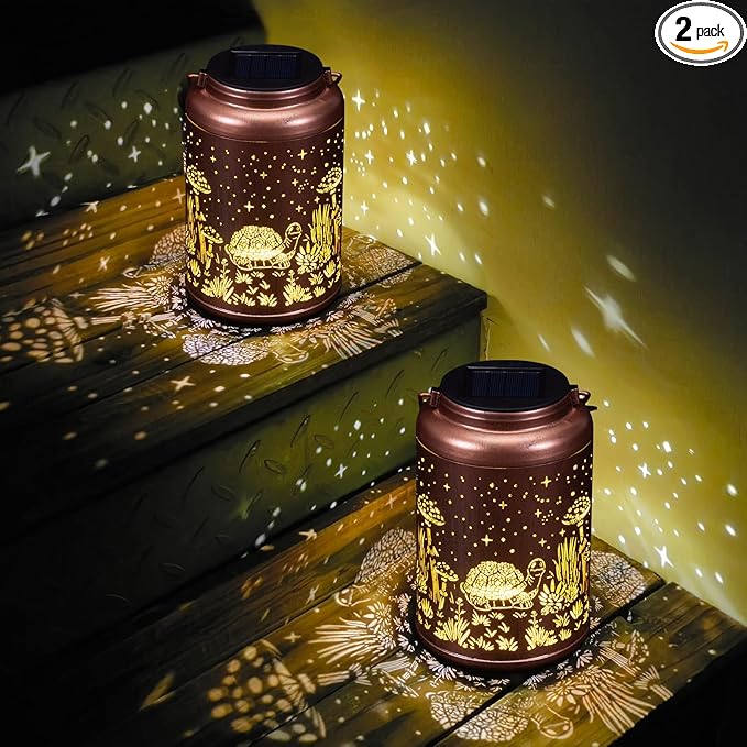 2 Pack Turtle Solar Lights Outdoor Waterproof Hanging Solar Lantern Outdoor Gifts for Women Mom, Outdoor Lights for Patio Yard, Lawn, Tabletop, Pathway, Landscape, Garden Decor, BY-DL-2PC-4