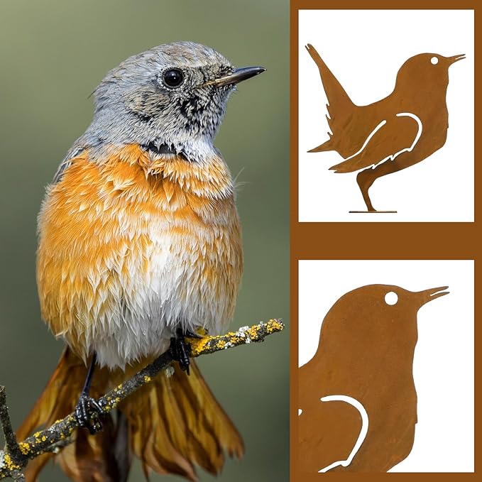 DIVINA VITAE 10Pcs Rusty Birds Decoration Lifelike Metal Birds Yard Art Simulation Bird Statue Yard Garden Decor for Outdoor Sculptures Art Fence Decorations