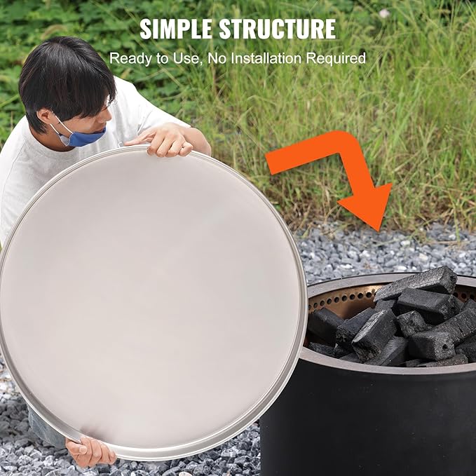 VEVOR Fire Pit Cover Lid, Compatible with The Solo Stove Bonfire 20" Portable Firepit Spark Screen,Stainless Steel Metal Cover, Wood Burning and Camping Stove Accessory, for Outdoor Patio Backyard