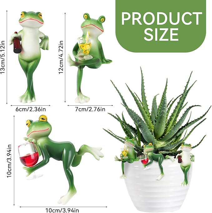 3 Pcs Tipsy Frog Garden Decor, Frog Decorations for Garden Outdoor, Resin Frogs Figurines Flower Pot Decoration for Home Gardens Fence Patio Yard DIY Fairy Garden Accessories