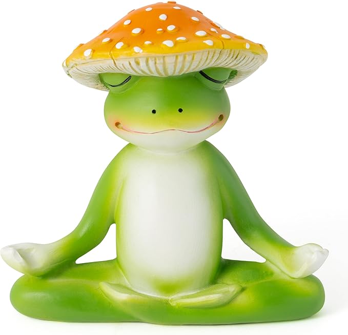 Meditation Frog Resin Statue - Yoga Meditation Frog Statue for Desk Living Room Resin Figurine for Home Patio Office Decoration Cute Plant Statues for Tabletop Garden Office Backyard Decor