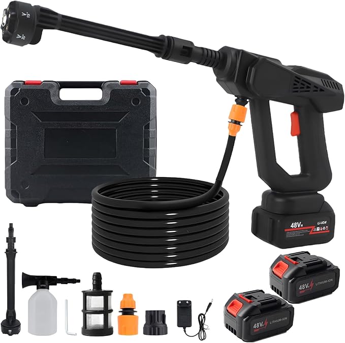 Portable Cordless Pressure Washer, Electric Pressure Washer Battery Powered with 2 Batteries & 6-in-1 Nozzle, 16FT Hose,Handheld Car Washer for Floor Wall Fence Cleaning Garden Watering