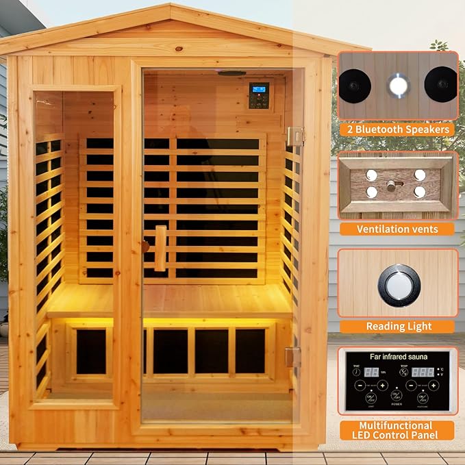 Outdoor Sauna 2 Person Infrared Saunas for Home, Low Emf Infrared Sauna Dry Sauna for Home 1750W Sauna Outdoor LED Reading Lamps, Chromotherapy Lights,81.10 * 46.4 * 36.2Inch