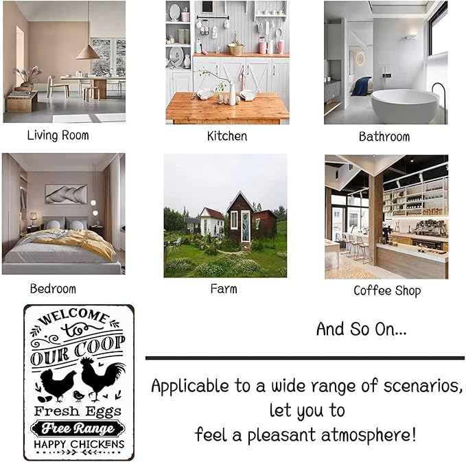 Funny Chicken Gifts Welcome To Our Coop Tin Sign for Home Farm Chicken Coop Farmhouse Kicthen Garden Decor 8 X 12 Inch (3521)