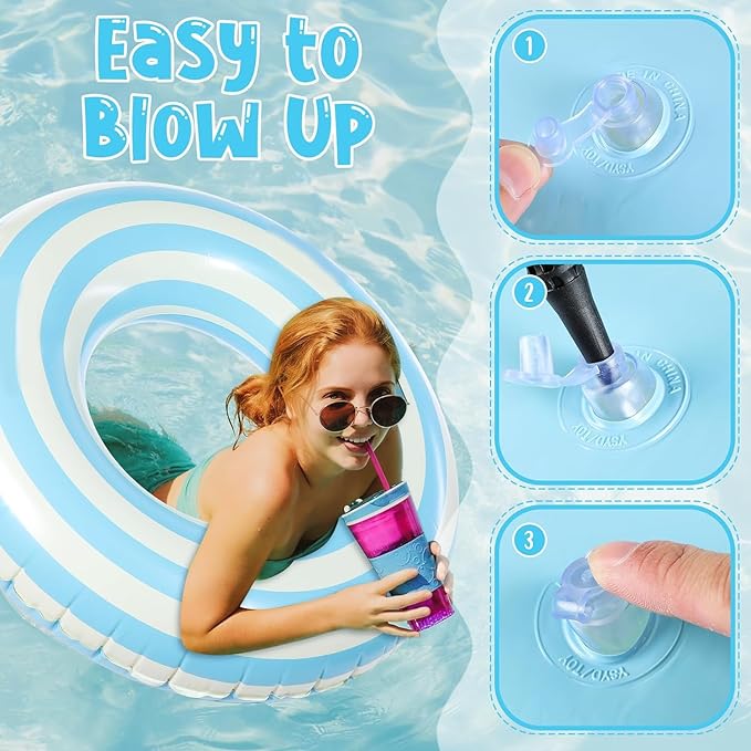 2 PCS Striped Pool Floats for Adults Swimming Rings Tube with Handles -Inflatable Pool Float Tube for Adults Pool Floats for The Beach, Party, Vacation