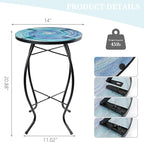 MUMTOP Outdoor End Tables for Patio, The Milky Way Small Round Side Table, Glass Accent Table for Outside, Garden, Balcony, Porch, Indoor Home Decor
