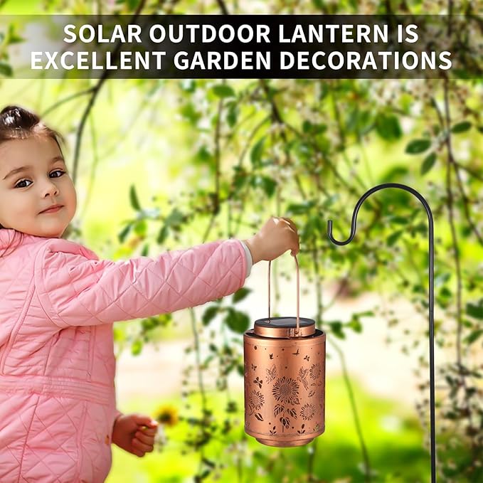 Solar Outdoor Lanterns, Butterflies Garden Decor LED Light Hanging Waterproof Metal Lanterns for Patio, Pathway, Yard