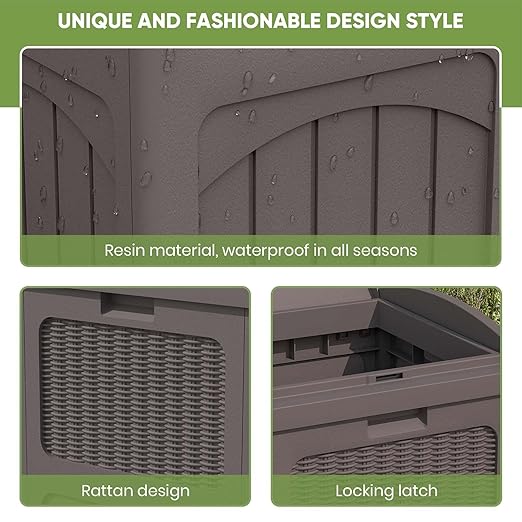 Patiowell 36 Gallon Outdoor Trash Can, Resin Outdoor Garbage Can with Lid for Patio, Backyard, Deck, Dark Brown (2 Pack)