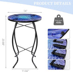 MUMTOP Outdoor End Tables for Patio, Deep Sea Round Side Table, Glass Accent Table for Outside, Garden, Balcony, Porch, Indoor Home Decor