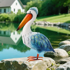 Pelican Statues Metal Garden Decor Coastal Blue Heron Yard Art Sculpture Ornament for Backyard Porch Patio Pond Decor
