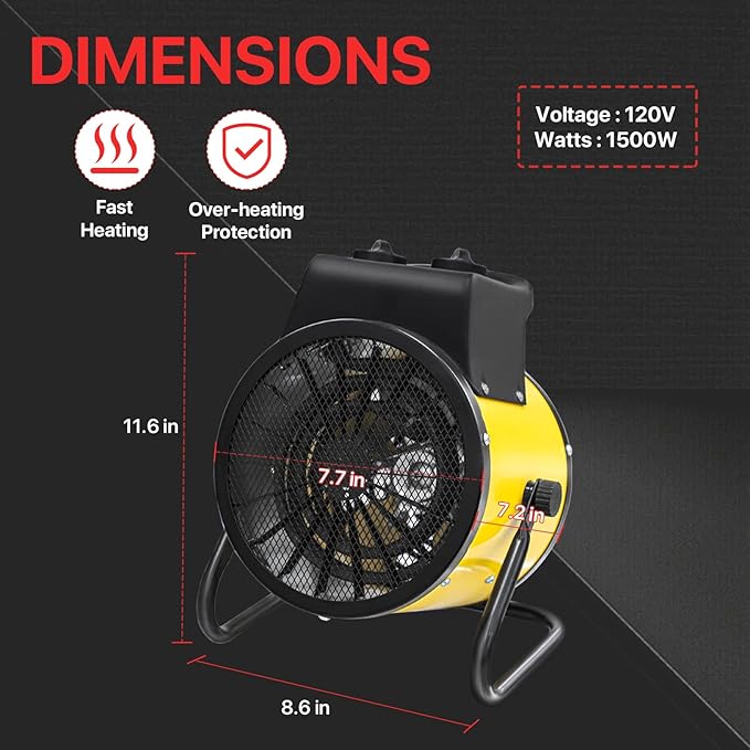EAGLE PEAK 1500W Outdoor Heater, Greenhouse Heater for Greenhouse, Grow Tent, Garage, and RV Use, Water Resistant IPX 4 Rated, Overheat Protection, Radiant Heating, 1 Pack, Yellow