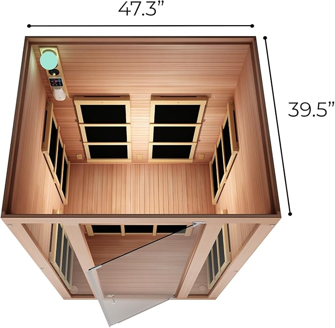 JNH Lifestyles 2-Person Ensi Cedar Home Infrared Sauna Ultra-Low EMF with Red Light Therapy – Indoor Personal Wellness Spa for House and Gym