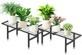 1 Tier Plant Stand Indoor Outdoor, 2 Pack Foldable Heavy Duty Metal Plant Shelf, Multi-Plant Display Flower Pot Holder for Garden Patio Balcony, Black