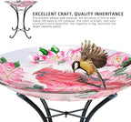 MUMTOP Outdoor Glass Birdbath with Metal Stand for Outside Lawn Yard Garden Cardinal Decor,18” Dia/21.65 Height
