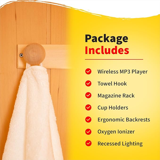 HEATWAVE Coronado 2 Person Hemlock Infrared Sauna for Home & Indoor Relaxation – With 5 Ceramic Heaters, Chromotherapy Lighting, Tempered Glass Door, Sound System, Ergonomic Backrests