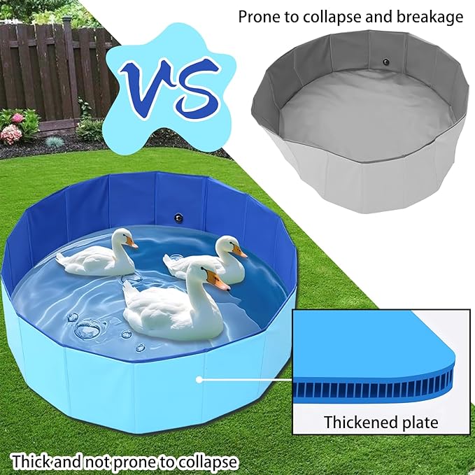 Upgraded Large Duck Pool with Drain Plug, 39 x 12 Inch Extra Tough PVC Ducks Swimming Pool for Pet, Dogs, Cats, Blue Hard Plastic Portable Foldable Pond for Indoor Outdoor Use