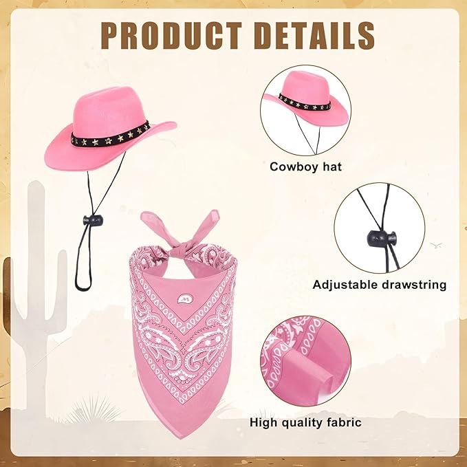 Porch Goose Outfits Western Cowboy Style, Lawn Cement Goose Clothes Outfits for Cement Goose Includes Adjustable Cowboy Hat and Scarf for 23/17″ Outdoor Statue(Pink)