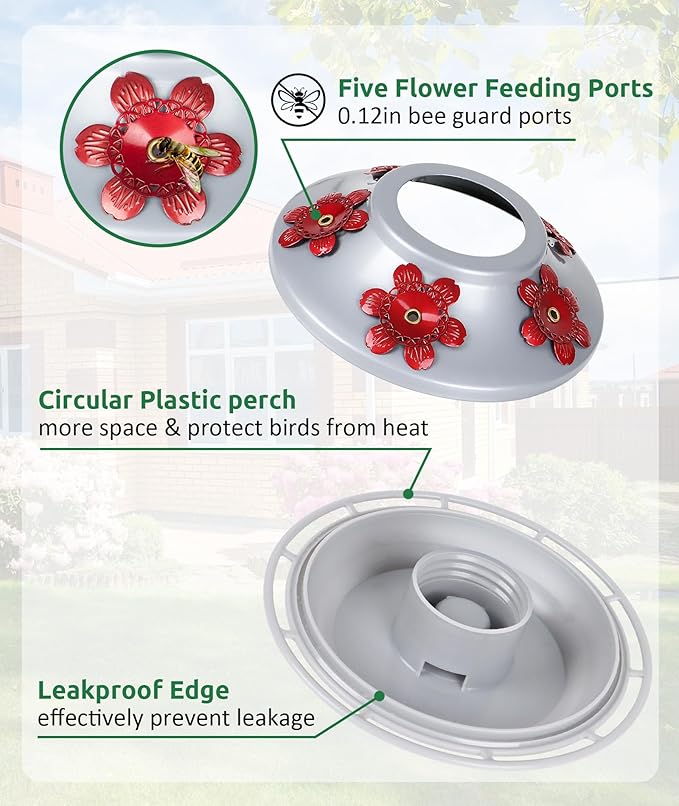 Hummingbird Feeder, BOLITE Glass Hummingbird Feeders for Outdoors Hanging, Hand Blown, with Ant Moat and Five Feeding Ports, Meshy Texture Ball Shape Bottle, 20 Ounces, Blue, Gifts for Women Men