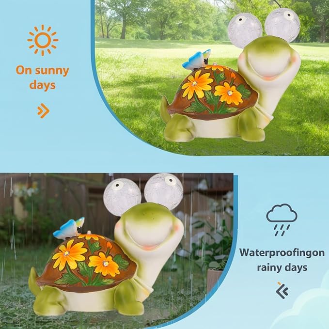 ASTRAEUS Solar Turtle Statue Garden Light Figurine Outdoor Decor with 5 LED Lights Lawn Decor Statue Unique Christmas Birthdays Housewarming Gift for Patio, Balcony, Yard