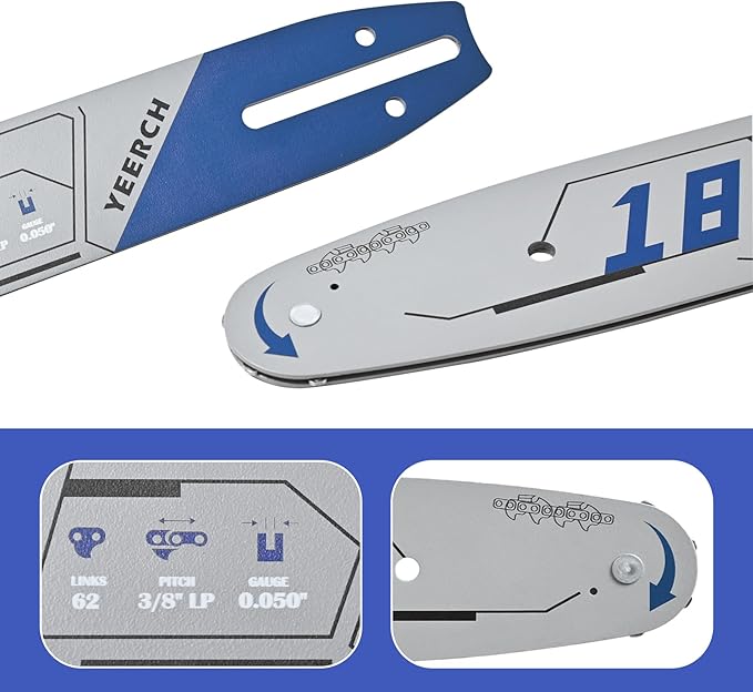 18 Inch Chainsaw Bar 62 Drive Links 3/8" LP Pitch .050" Gauge, 18 Chainsaw Guide Bar, Chainsaw Accessories Fits for Echo, Craftsman, McCulloch, Homelite, Poulan, Makita, Ryobi and More