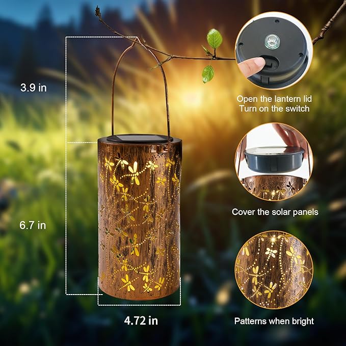 Dragonfly Solar Lights Outdoor Garden, Solar Lanterns Outdoor Waterproof, Led Decorative Garden Lights for Lawn, Landscape, Patio, Porch Hanging Lantern, Birthday Gift for Women, Ladies, Mom, Grandma