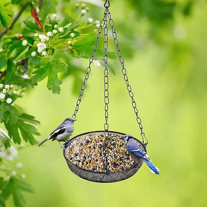 Hanging Bird Feeder, Birdfeeder Hanging for Garden Yard Outside, Hanging Birdfeeder Tray - Metal Mesh Platform Feeders for Birds Outside Outdoors Hanging for Attracting Birds - 3 Pack
