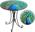 Outdoor Side Table,18 Inch Metal Accent Table, Peacock Round End Tables, Small Coffee Tables for Indoor & Outside Garden Patio Balcony Yard Bedroom