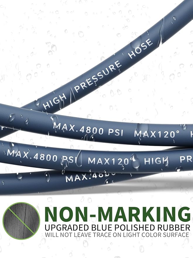3/8" 4800PSI Pressure Washer Hose 75FT with Swivel Quick Connect for Cold/Hot Water Max 248°F, Kink Resistant Steel Wire Braided, Wear Resistant Power Washer Hose with M22 14mm Adapter