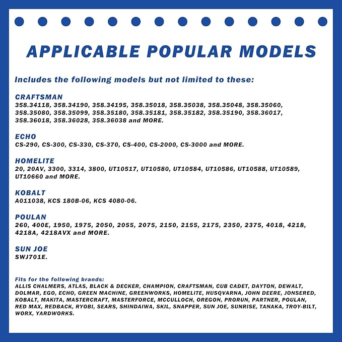 18 Inch Chainsaw Bar 62 Drive Links 3/8" LP Pitch .050" Gauge, 18 Chainsaw Guide Bar, Chainsaw Accessories Fits for Echo, Craftsman, McCulloch, Homelite, Poulan, Makita, Ryobi and More