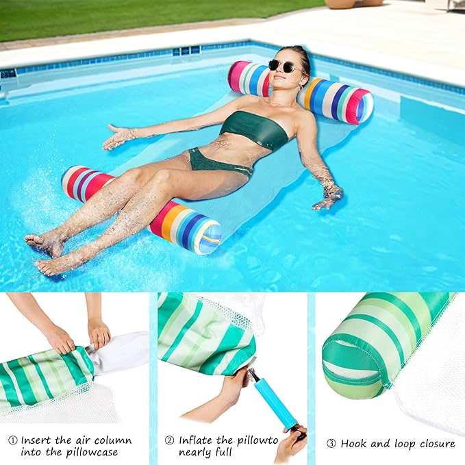 FindUWill 2 Pack Fabric Water Swimming Pool Floats Hammock, XL, Inflatable Multi-Purpose Water Hammocks Floaties (Saddle, Lounge Chair, Hammock, Drifter), Pool Float Lounger for Adults Vacation