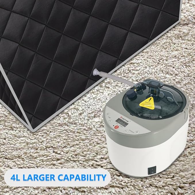 Smartmak Portable Home Steam Sauna, Full Size Personal Sauna Spa Box, Single Saunas Tent with Steamer, 4L 1500W Steam Generator 99 Min Timer, Remote Control, Upgraded Foldable Chair, Mat, Grey Border