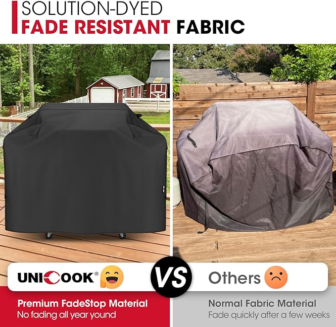 Unicook Grill Cover 70 Inch for Outdoor Grill, Large BBQ Cover with Side Handles and Air Vents, Heavy Duty Waterproof, Fade Resistant, Compatible with Weber Charbroil Nexgrill Kenmore BBQs, Black