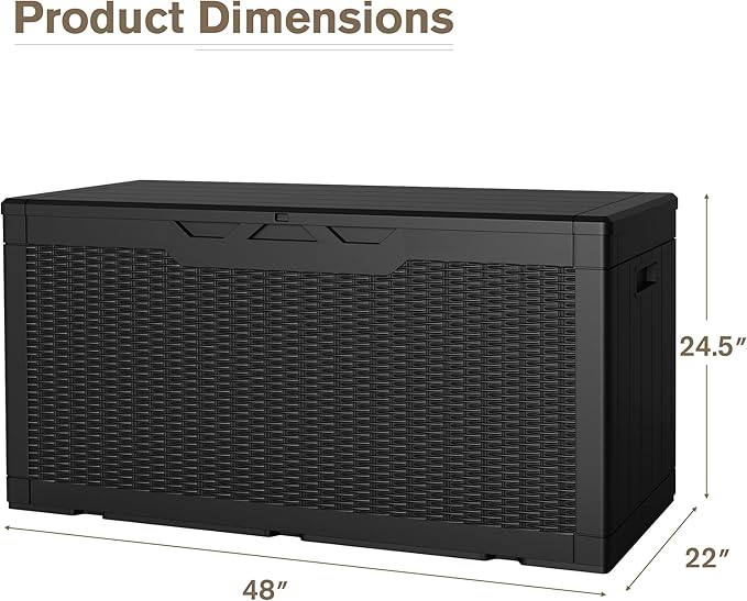 JUMMICO 100 Gallon Resin Deck Box, Waterproof Outdoor Storage Box with Lockable Lid for Garden Tools, Patio Cushions (Black)