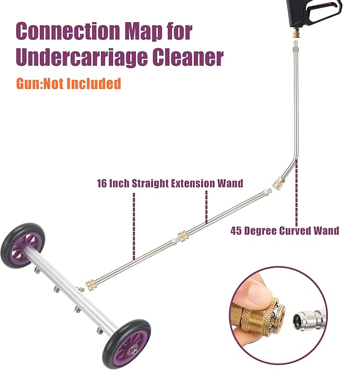 PWACCS Pressure Washer Undercarriage Cleaner – 16 Inch Power Washer Under Carriage Spray – High Pressure Washing Under Car Attachment with 3 Pcs Extension Wand – 4000 PSI