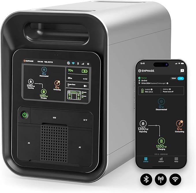 Enphase IQ PowerPack 1500 Portable Power Station, 1500 W LFP Battery, 75-Min Fast AC Recharge, UL-Certified Solar Generator for Home Backup, Camping, RV, Emergency, 4G, Wi-Fi, Power Outage Essentials