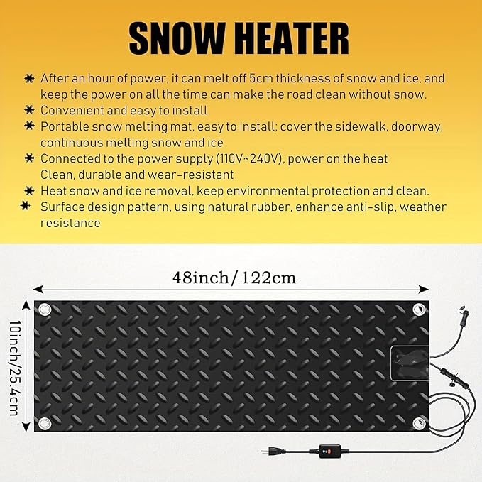 Heated Snow Melting Mats for walkways Stairs- Outdoor Heated Mats- Non-Slip Electric Heated Foot Mats for Winter Snow Removal- Heated Snow Melting Mat for Stairs garages Driveway (10in x 30in)
