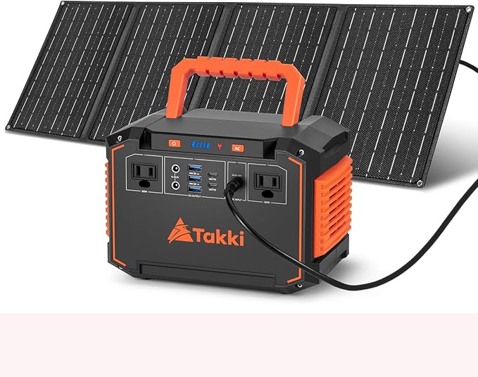 Takki 300W Portable Solar Generator 240Wh Portable Power Station with 40W Foldable Solar Panel, Power Bank with 110V AC Outlet USB DC for Emergency CPAP Outdoor Camping Home Use Blackout