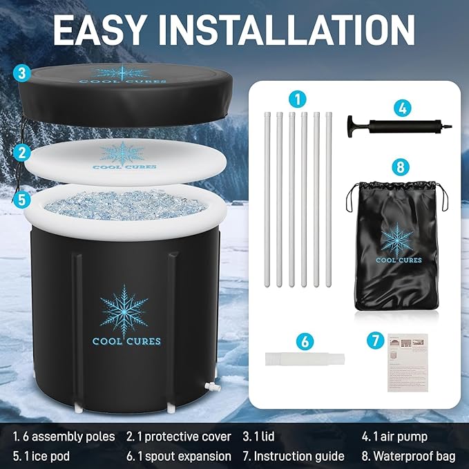 Portable XL Ice Bath Tub - 105 Gal Ice Plunge Tub for Athletes, Recovery & Hot/Cold Therapy - Easy Setup Cold Plunge with Lid & 5-Layer Insulation - Fast Drainage Inflatable Ice Bath