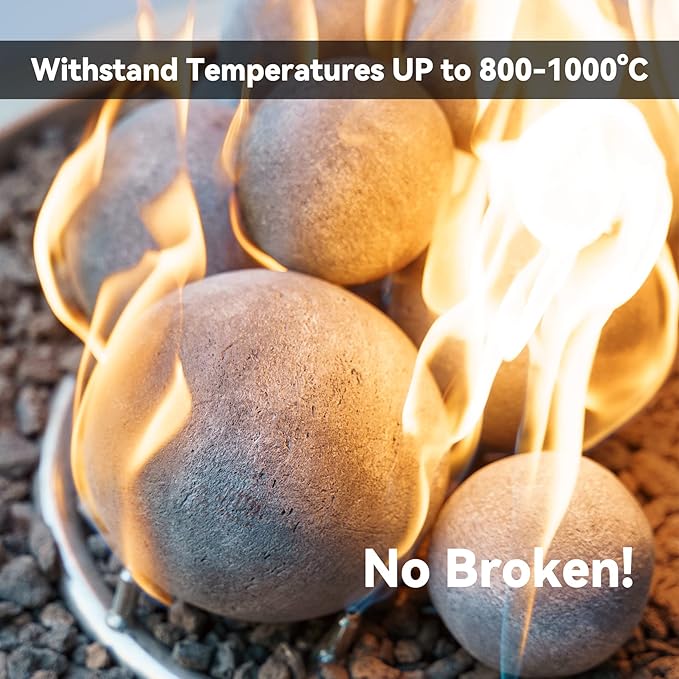Skyflame Ceramic Balls, Set of 15 Round Fire Stones Set for Indoor and Outdoor Fire Pits or Fireplaces Accessory, 3 Inch, Gray