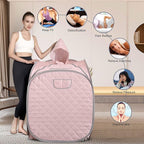 Smartmak Portable Sauna Kit, one Person Full Body at Home Spa Hat Tent, Include 2L Steamer with Remote Control for Detox US Plug- Pink