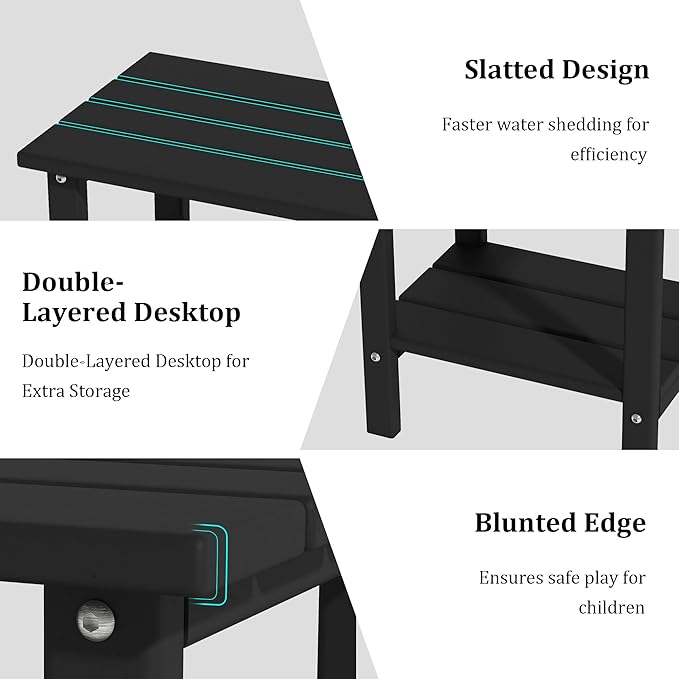 OTSUN Weather Resistant Outdoor Side Table, Adirondack HDPE Small Outdoor Table, 2-Tier Small Patio Tables for Outside or Indoor, Black