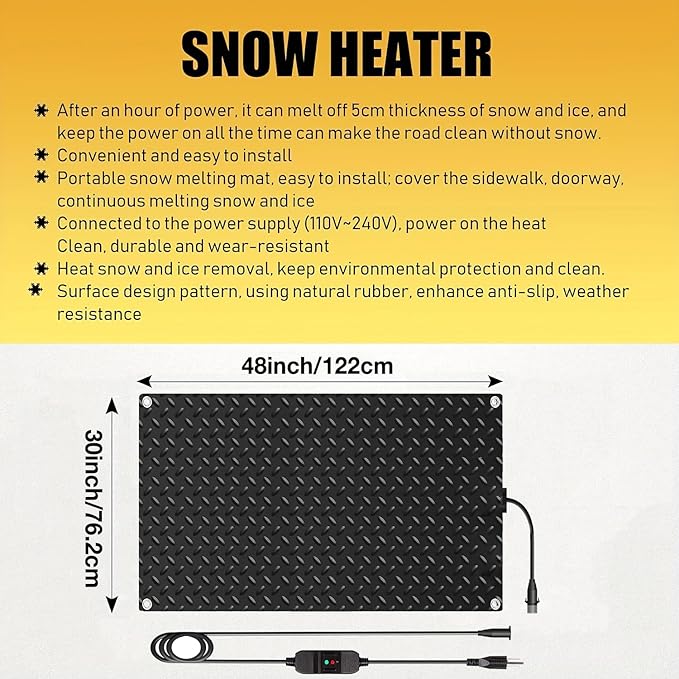 Heated Snow Melting Mats for Doorways- Outdoor Heated Mats- Non-Slip Electric Heated Foot Mats for Winter Snow Removal- Heated Snow Melting Mat for Stairs garages Driveway (30in x 48in)