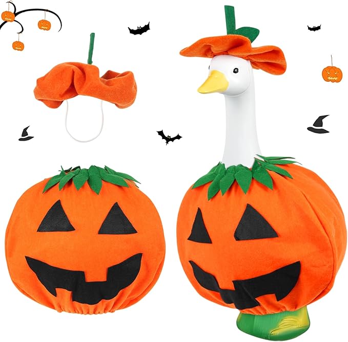 Halloween Pumpkin Porch Goose Outfits Fall Porch Goose Clothes – Fits 23” Porch Goose Statue, Outdoor Patio Yard & Lawn Decoration