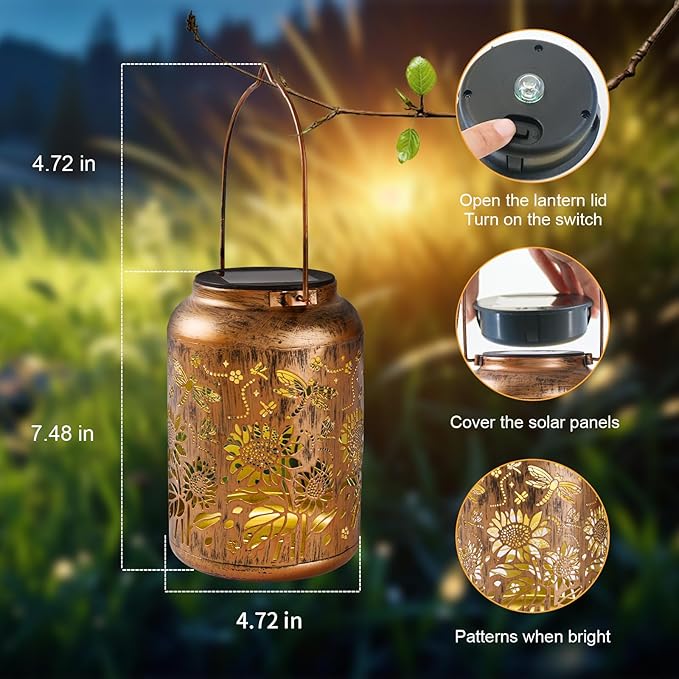 Sunflower Solar Lantern, Birthday Gifts for Women, Outdoor Waterproof LED Decorative Garden Lights for Lawn, Landscape, Patio, Porch Hanging Solar Lights for Ladies, Mom, Grandma