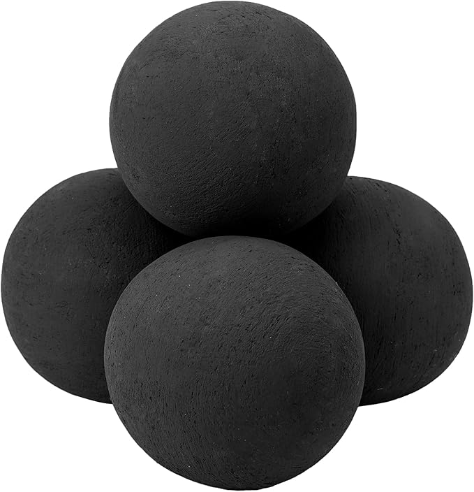 Skyflame 6 Inch Ceramic Fireplace Balls, Set of 4 Black Round Fire Stones Reusable Fire Pit Balls for Indoor and Outdoor Fire Pits or Fireplaces Accessory