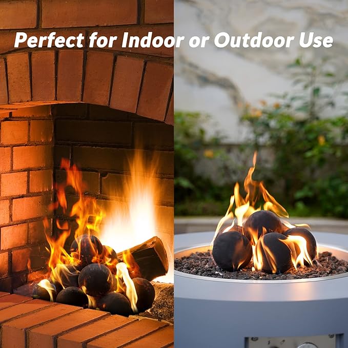 Skyflame Ceramic Fireplace Balls, Set of 12 Round Fire Stones Set for Indoor and Outdoor Fire Pits or Fireplaces Accessory, 4 Inch, Black