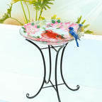 MUMTOP Outdoor Glass Birdbath with Metal Stand for Outside Lawn Yard Garden Cardinal Decor,18” Dia/21.65 Height